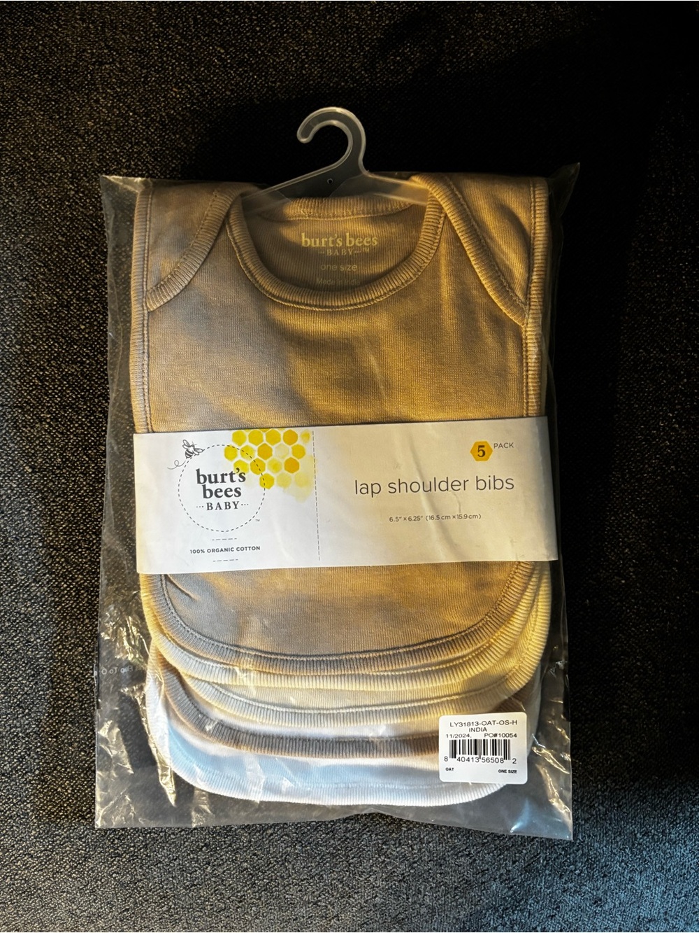 Burt's Bees Baby Tan Lap Shoulder Bibs - 5 Pack